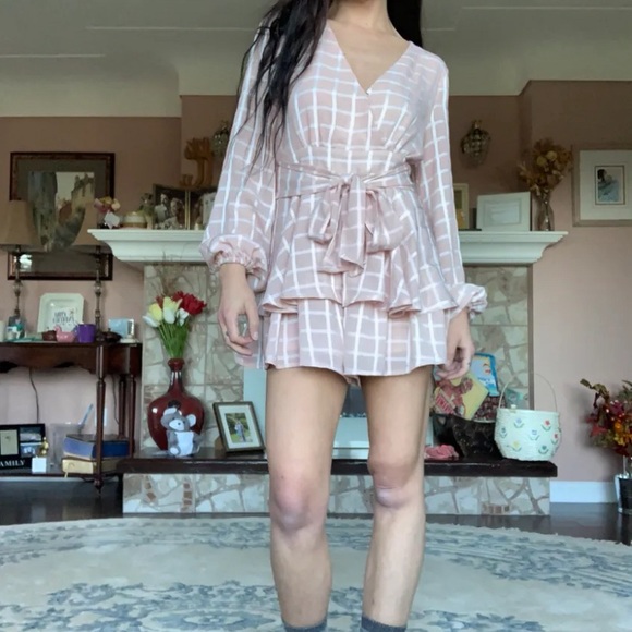 Goodnight Macaroon pink and white grid print romper - Picture 5 of 10